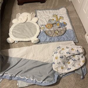Noah's Ark Baby Bedding Set - Gray, Blue, and White for Crib/Toddler bed